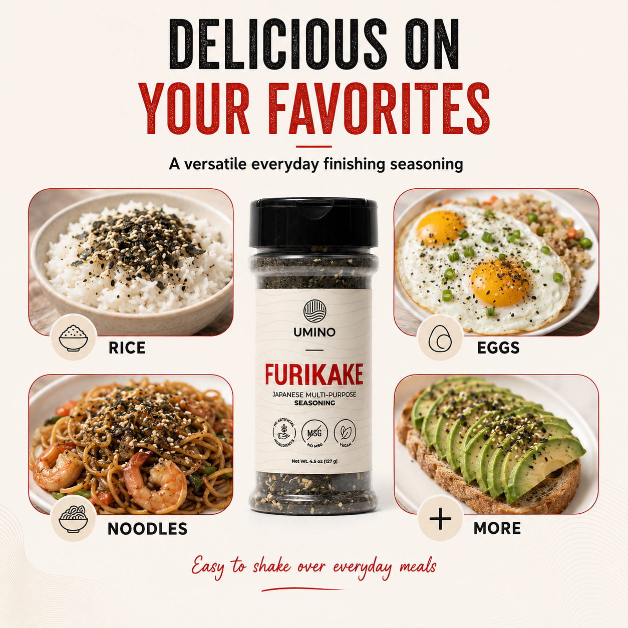 Umino Furikake | Multi-Purpose Japanese Seasoning with Nori, Sesame & Sea Salt | USA Made, Additive & MSG Free | 4.5 oz