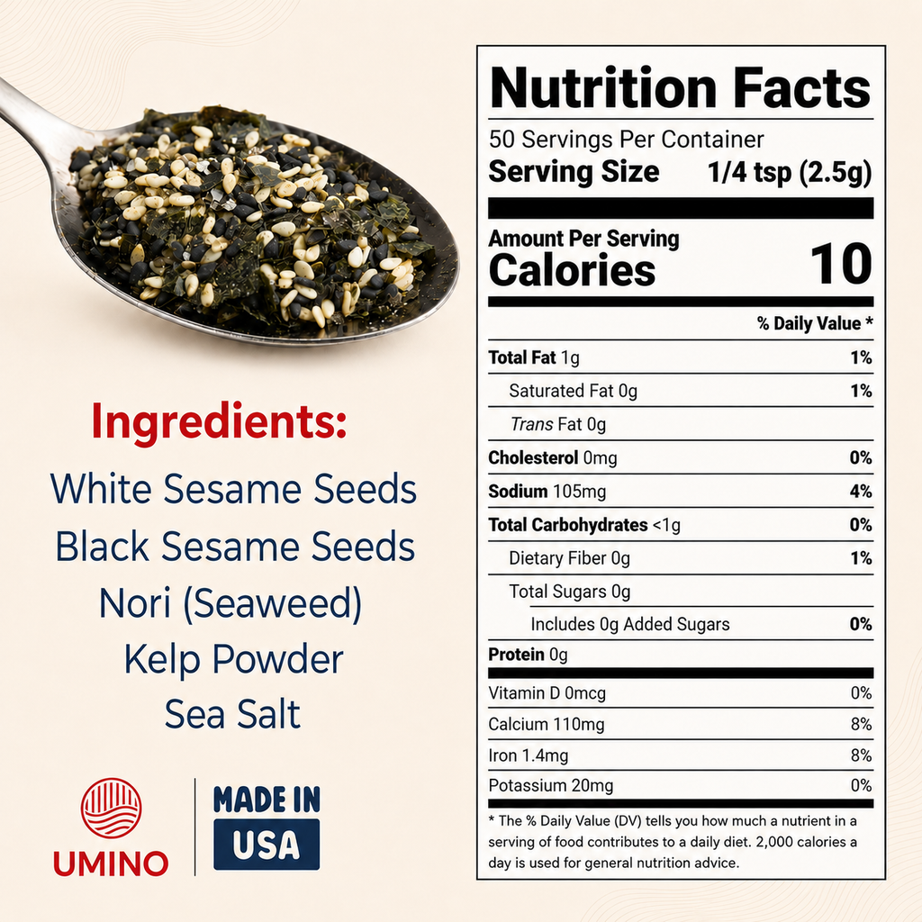 Umino Furikake | Multi-Purpose Japanese Seasoning with Nori, Sesame & Sea Salt | USA Made, Additive & MSG Free | 4.5 oz