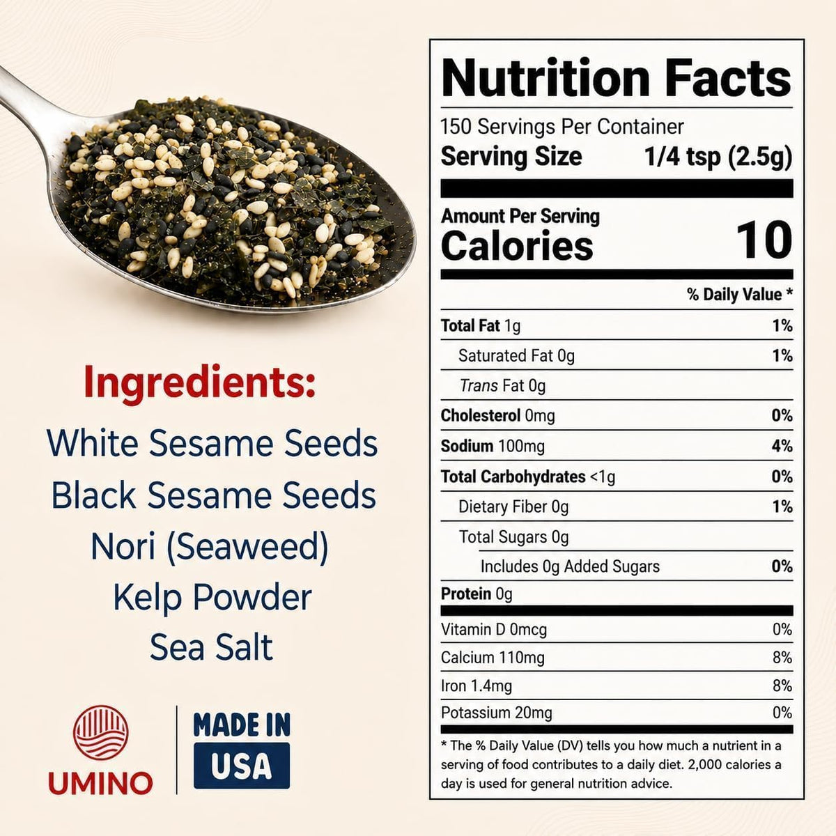 Umino Furikake | Multi-Purpose Japanese Seasoning with Nori, Sesame & Sea Salt | USA Made, Additive & MSG Free | 13.2 oz